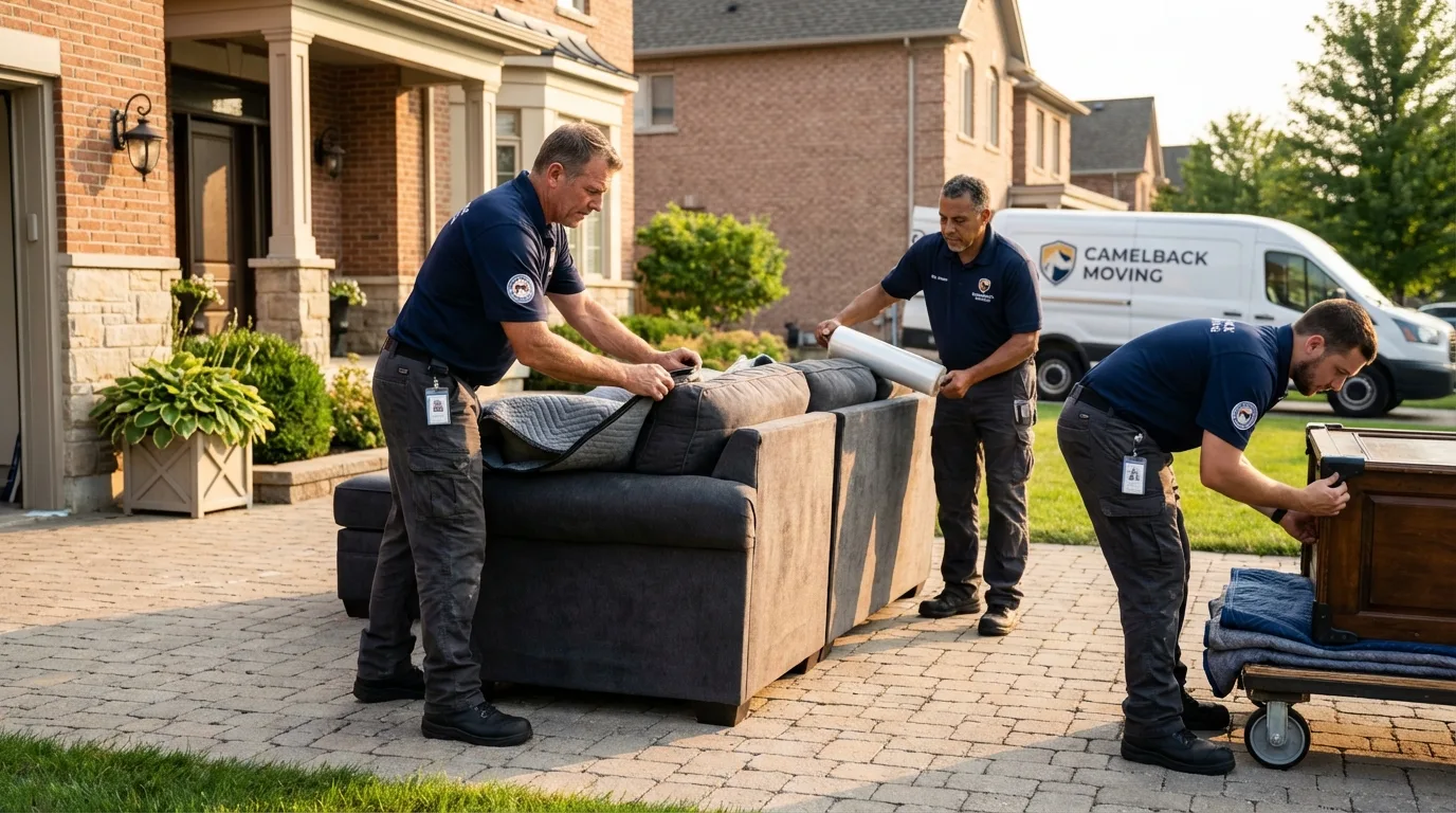Large estate moving crew wrapping furniture in Delano, CA